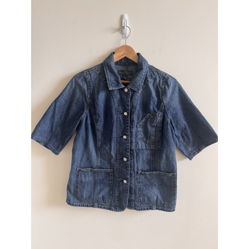 LRL LAUREN JEANS CO. Vintage Denim Jacket Women's XL Short Sleeve Y2K Preppy VTG
